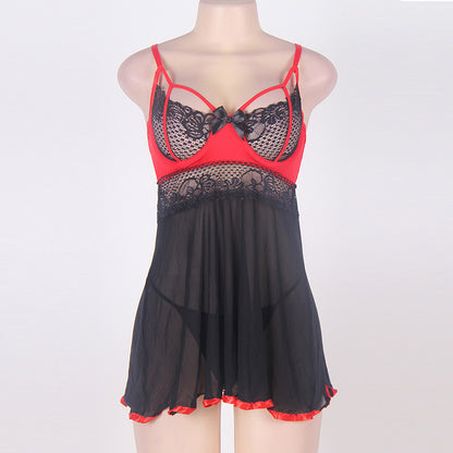 Plus Size Sexy Lingerie Sexy with Steel Bracket Black Red Stitching Slip Nightdress