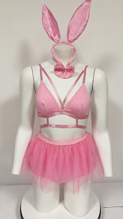 Mini Pink Bunny Role Play Cute Girl Game Clothes Mesh Five Piece Suit