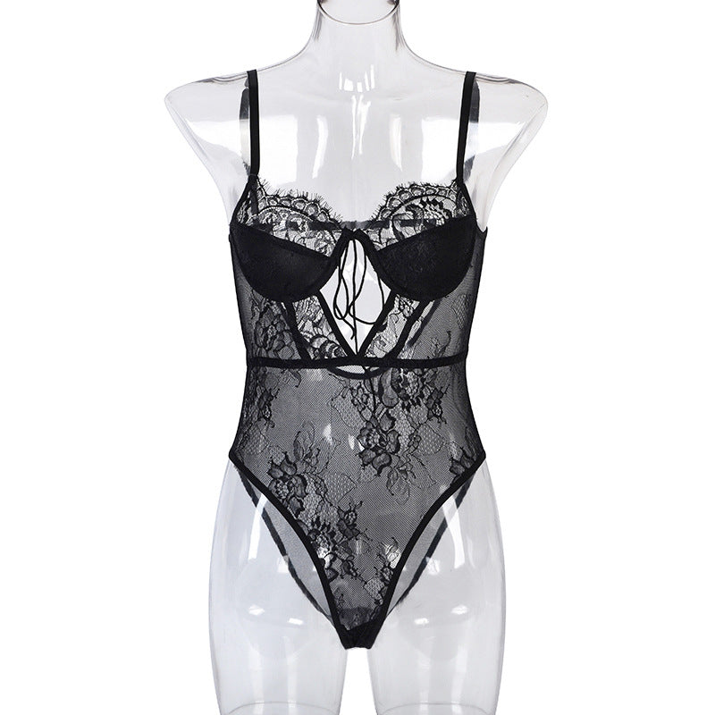 Sexy Lingerie Lace Floral Stitching Hollow Out Cutout Lace Sexy Siamese Women Overseas