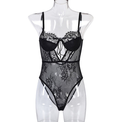 Sexy Lingerie Lace Floral Stitching Hollow Out Cutout Lace Sexy Siamese Women Overseas