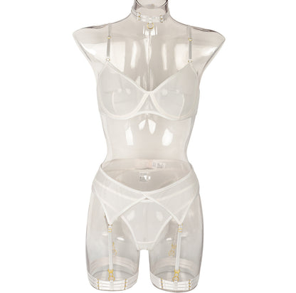 Sexy Underwear Four Piece Set Popular Mesh Stitching With Neck Leg Ring High Quality Underwear