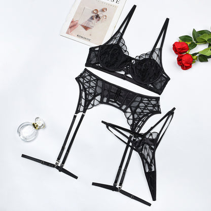 Diamond Mesh Joint Underwear Set Sexy Cutout Sexy Four-Piece Set Or Five Piece Set