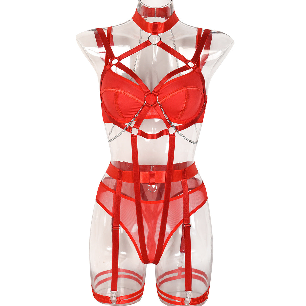 Sexy Lingerie Lace Up Seductive Sexy Role Playing Chain Four Piece Set Women