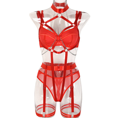 Sexy Lingerie Lace Up Seductive Sexy Role Playing Chain Four Piece Set Women
