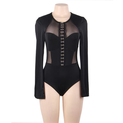 Plus Size Sexy Lingerie Sexy Long-Sleeved Jumpsuit Can Be Worn outside