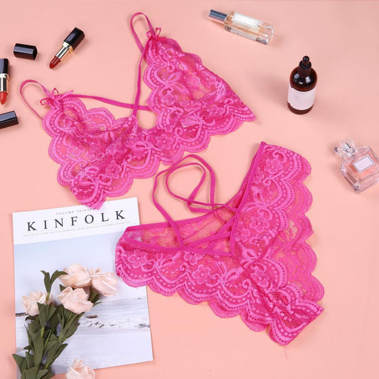 Women's Plus Size Lace Three-point Two-piece Set