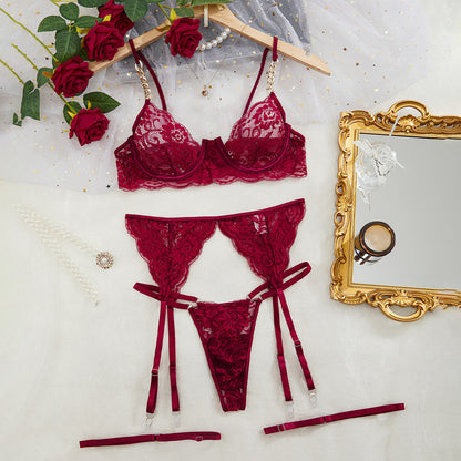 Heavy Industry Sexy Lingerie Sexy Leg Warmer Exquisite Diamond Decorations Lace Garter Belt Four Piece Set Summer