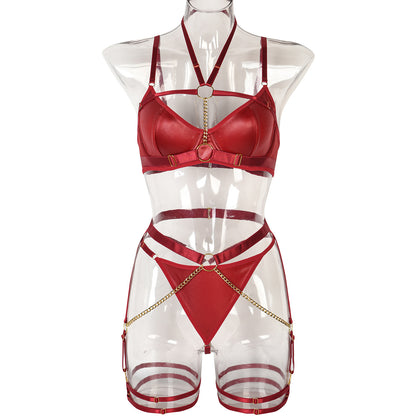 Ensemble de sous-vêtements sexy trois pièces, meilleur sous-vêtements d'automne, chaîne sur le cou, joint de taille, artisanat lourd