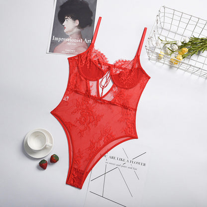 Sexy Lingerie Lace Floral Stitching Hollow Out Cutout Lace Sexy Siamese Women Overseas