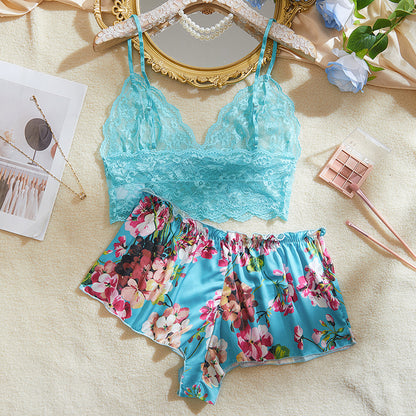 Sous-vêtements sexy en dentelle transparente, soutien-gorge et short, ensemble deux pièces
