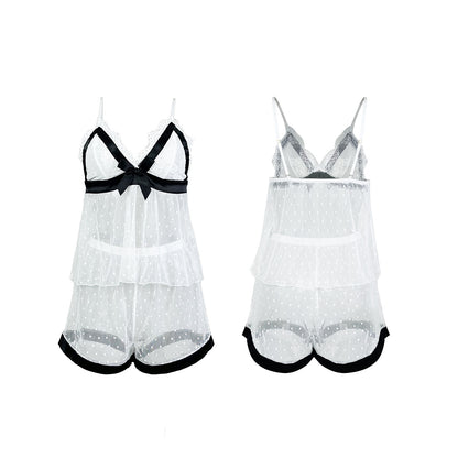 Costume short à bretelles Sexy, couleur contrastée à pois, sous-vêtements pour femmes, vêtements de maison, pyjama