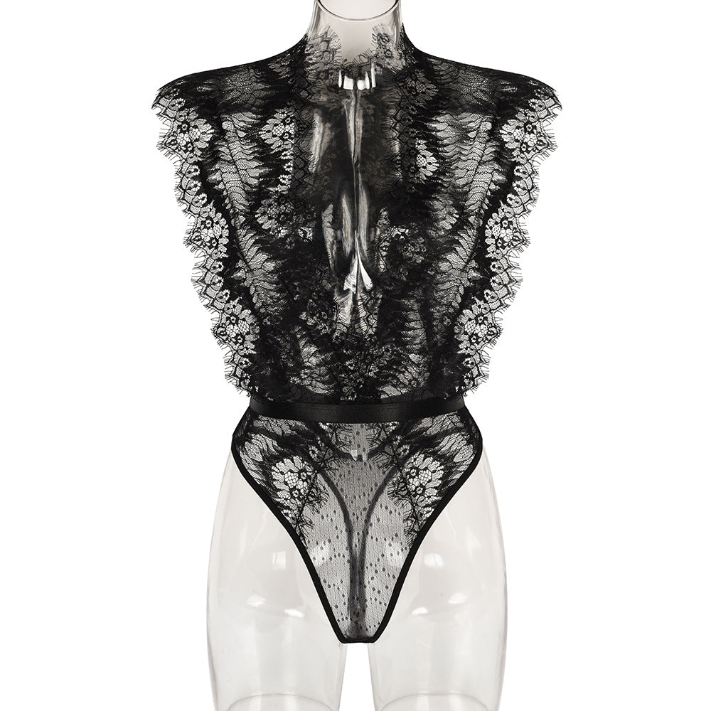 Jumpsuit Sexy Eyelash Lace Lace Stitching Deep V Plunge Slimming Sexy Jumpsuit