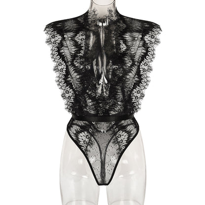 Jumpsuit Sexy Eyelash Lace Lace Stitching Deep V Plunge Slimming Sexy Jumpsuit