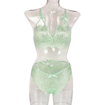 Sexy Two Piece Set Autumn Lace Splicing Tape Bow Sexy Lingerie Set