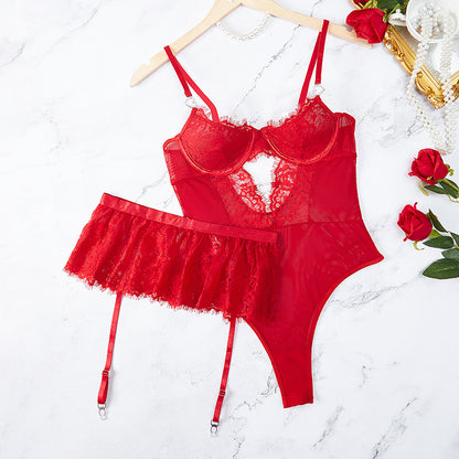 Sexy Seduction Sexy Lingerie Set Lace Embroidery Valentine Day Passion Uniform
