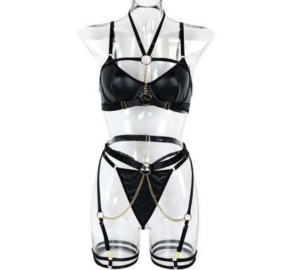 Ensemble de sous-vêtements sexy trois pièces, meilleur sous-vêtements d'automne, chaîne sur le cou, joint de taille, artisanat lourd