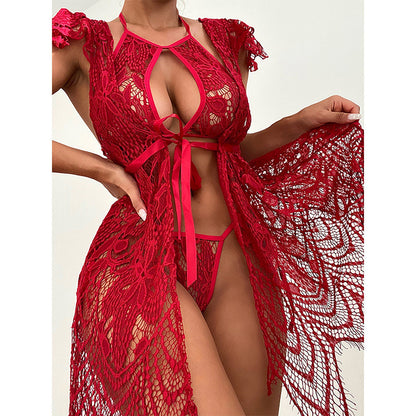Women Sexy Red Mesh Lace Sexy Suit June