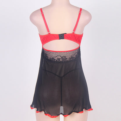 Plus Size Sexy Lingerie Sexy with Steel Bracket Black Red Stitching Slip Nightdress