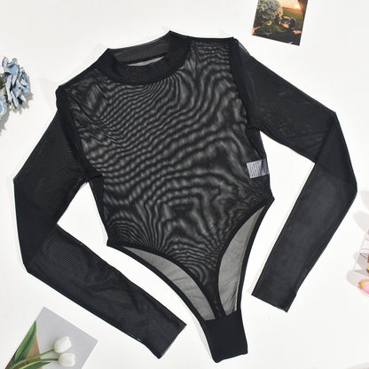Sexy Lingerie Women Clothing Mesh See Through Sexy Comfortable Outdoor One Piece Long Sleeves