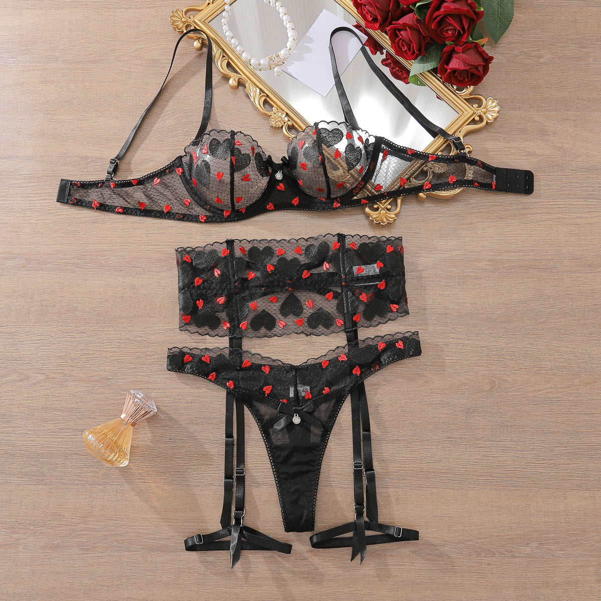 Love Seduction Net Sexy Lingerie Sexy Cutout Underwear Underwear Four Piece Set