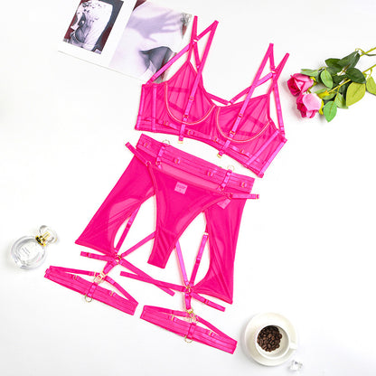 Complex Craft Comfortable Mesh Cross Sexy Underwear Five Piece Set