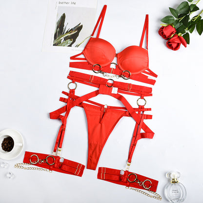 Christmas Women Clothing Metal Punk Complex Craft Sexy Bodybuilding Underwear Set