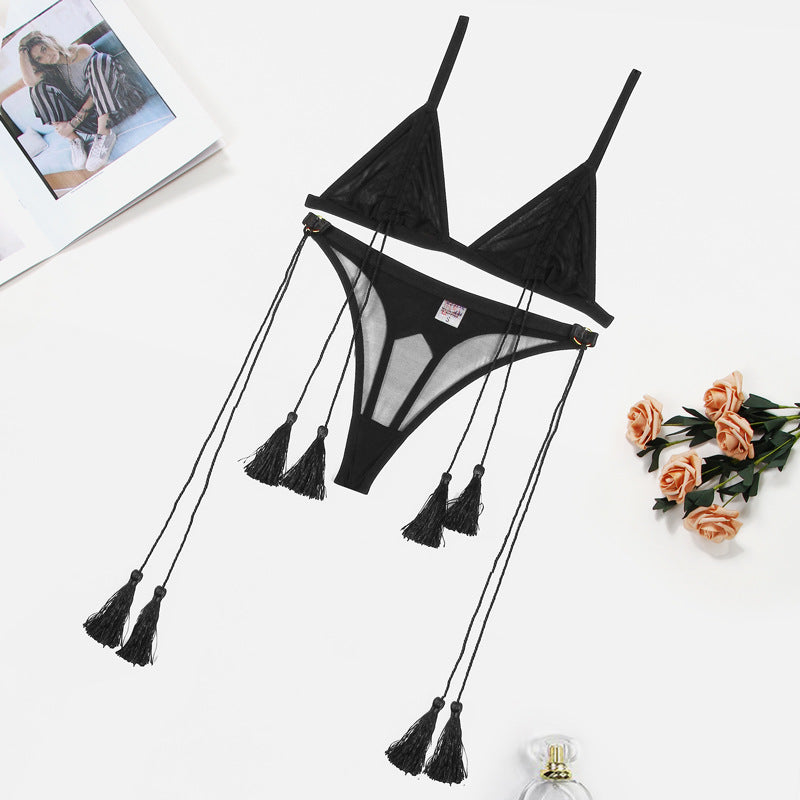 Comfortable Mesh Sexy Halter Strap Body Shaping Sexy Lingerie Four Piece Set