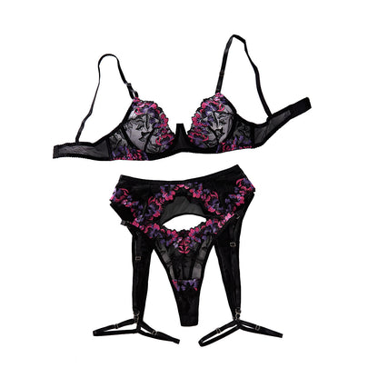 Soutien-gorge complexe artisanal, broderie florale, maille, sous-vêtements sexy, ensemble de quatre pièces