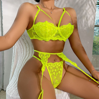 Sexy Lingerie Hollow Out Cutout Backless Bra Thin Strap T Back Sexy Three Piece Suit