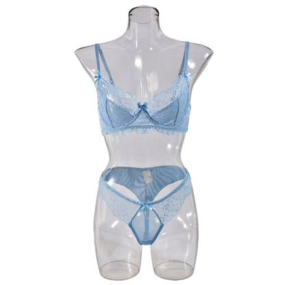 Sexy Underwear Mesh Lace Chest Bow Show Wind Sexy Two Piece Set