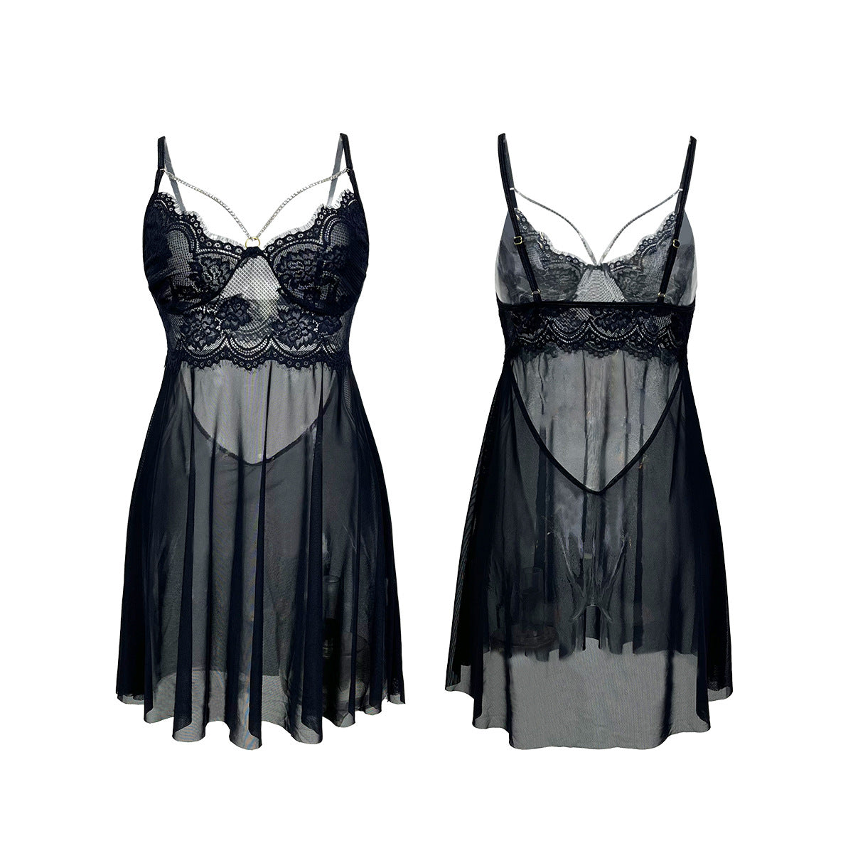 Sexy Lingerie Sexy Strap Lace Sexy Seduction Pajamas Hollow Out Cutout Out See Through Mesh Nightdress