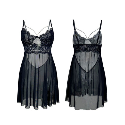 Sexy Lingerie Sexy Strap Lace Sexy Seduction Pajamas Hollow Out Cutout Out See Through Mesh Nightdress