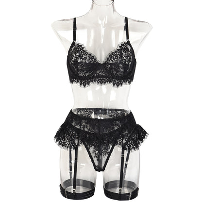 Sexy Underwear Complex Women Sexy Lace Eyelash Sling Four Piece Set