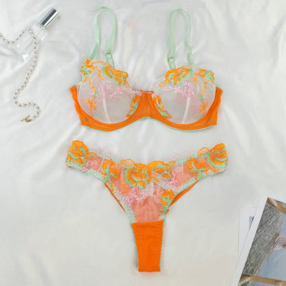 Ensemble de sous-vêtements Ultra fins en maille brodée, couture transparente, soutien-gorge en dentelle, ensemble deux pièces Sexy