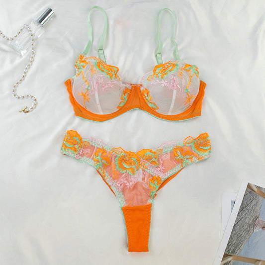 Ensemble de sous-vêtements Ultra fins en maille brodée, couture transparente, soutien-gorge en dentelle, ensemble deux pièces Sexy