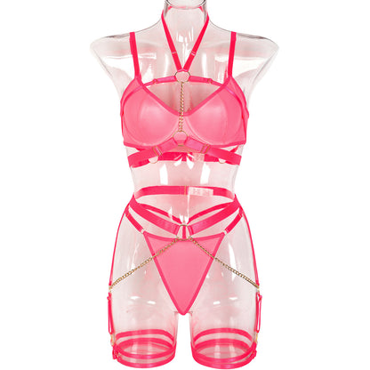 Ensemble de sous-vêtements sexy trois pièces, meilleur sous-vêtements d'automne, chaîne sur le cou, joint de taille, artisanat lourd