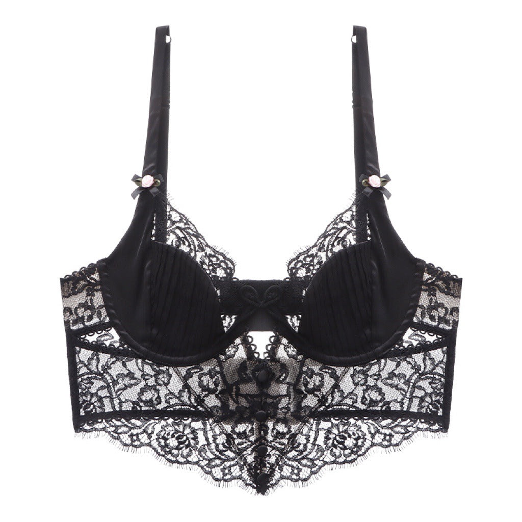 bralette Summer Eyelash Lace Sexy Lingerie Women Body Shaping Thin Push up Hollow Out Cutout Long Back Bra