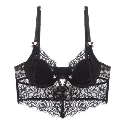 bralette Summer Eyelash Lace Sexy Lingerie Women Body Shaping Thin Push up Hollow Out Cutout Long Back Bra