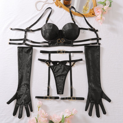 In Mesh See Through Sexy Bra Suit Push up Passion Sexy Underwear Five Piece Set