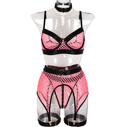 Sexy Underwear Four Pieces At Large Mesh Stitching With Steel Ring Halter Classic Underwear Pack