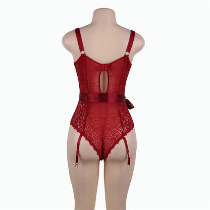 Plus Size Sexy Lingerie See-through Steel Bracket Garter One-Piece Lace Sexy Sleepwear