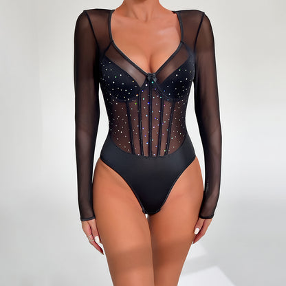 Black Classic Women Clothing Dot Flashing Sequ Adult Lady like Woman Advanced Long Sleeved Jumpsuit Women