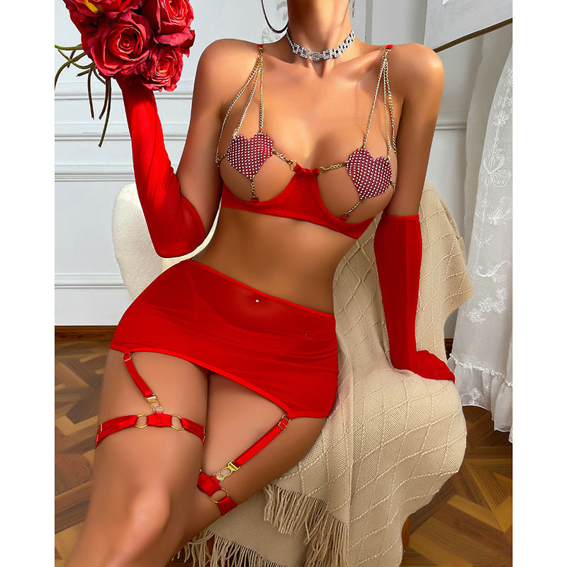 Sexy Love Bra Hollow Out Cutout Split Sexy Lingerie Sets