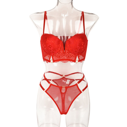 Christmas Year Sexy Piece Set with High End Mold Cup Steel Ring Popular Lace Stitching Sexy Lingerie