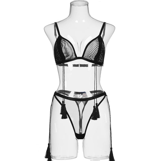 Comfortable Mesh Sexy Halter Strap Body Shaping Sexy Lingerie Four Piece Set