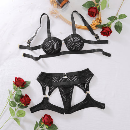 Sexy Bra Set Mesh See through Backless Body Shaping Split Sexy Underwear Two Piece Women