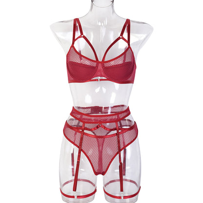 Sexy 4 Piece Autumn Lace Waist Seal Underwear Sets Assembly Leg Ring