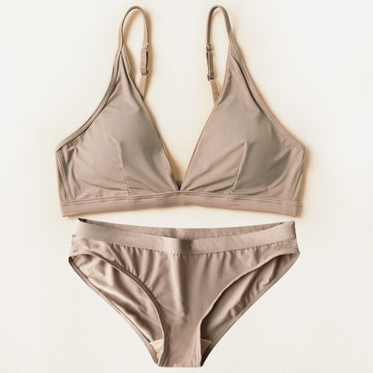 European And American Big Breasts Show Small Without Chest Pad Ice Silk French Lingerie Set