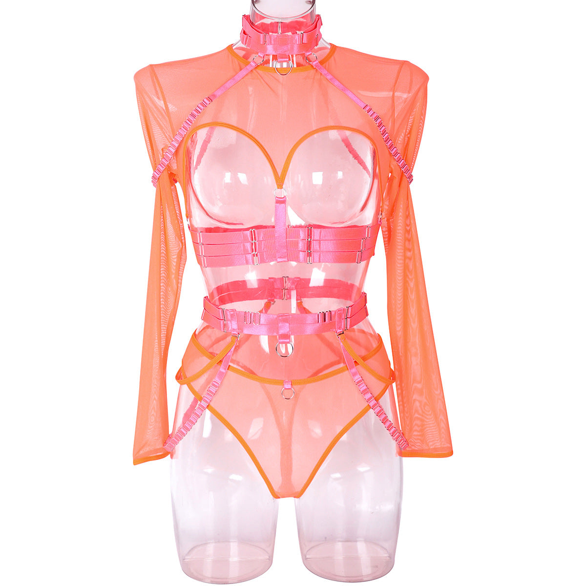 Conjunto sexy de tres piezas en ropa interior sexy para club nocturno con cintura halter y correa compleja