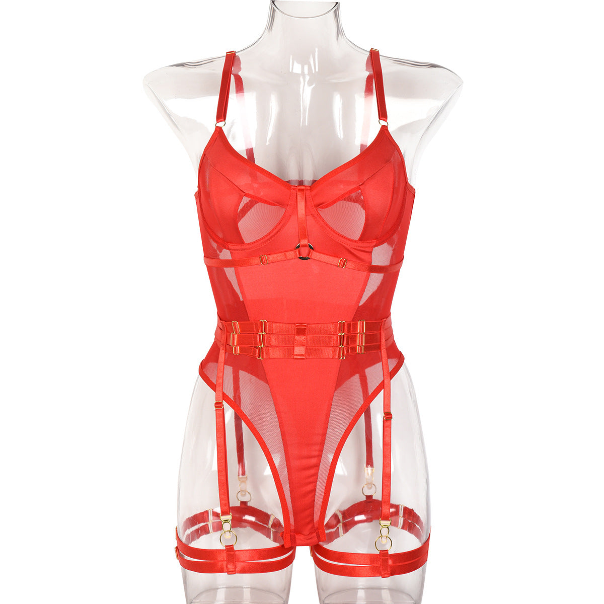 Mono ajustado Popular para mujer, cinturón complejo artesanal, ropa interior de alta gama de Metal pesado, conjunto de tres piezas, alas no incluidas